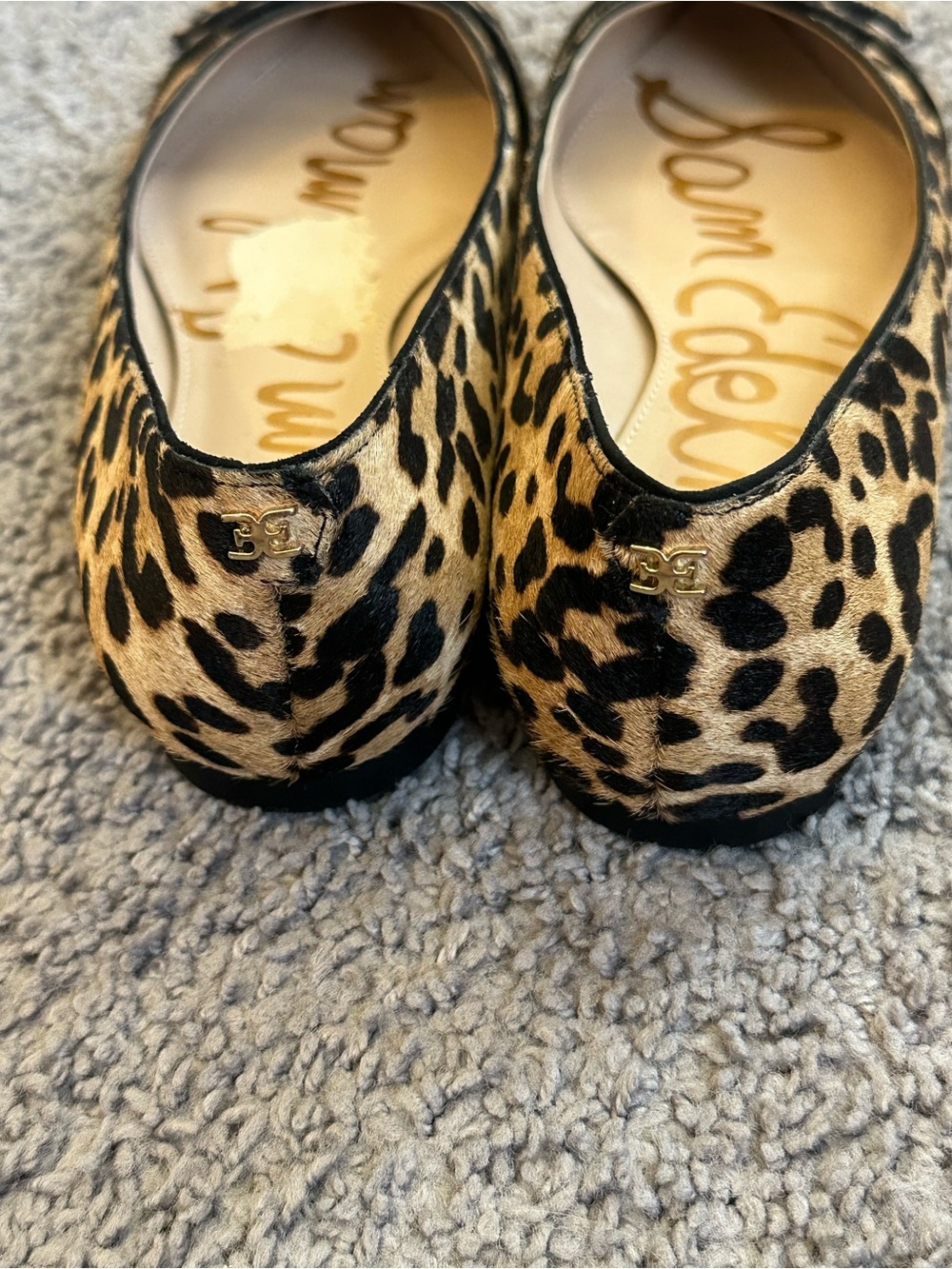 Sam Edelman Leopard Print Pointed Toe Buckle Flats - Tan/Black - Picture 6 of 10